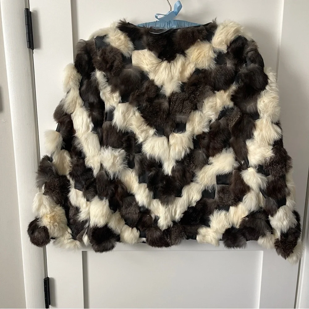 Vintage rabbit fur patchwork coat - size large, made in Korea - Picture 2 of 14